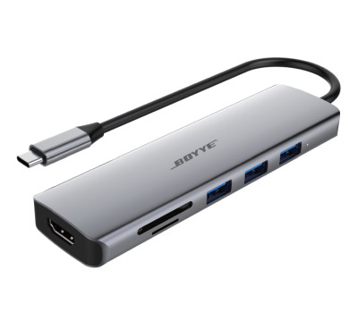 Концентратор USB Type-C Boyye FrimeCom UC-602 Grey, Type-C -> 3xUSB3.0, HDMI (4K/ 30Гц), TF2.0, SD2.0 Концентратор USB Type-C Boyye FrimeCom UC-602 Grey, Type-C -> 3xUSB3.0, HDMI (4K/ 30Гц), TF2.0, SD2.0