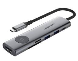 Концентратор USB Type-C Boyye FrimeCom UC-721 Grey, Type-C -> 2xUSB3.0, HDMI, TF2.0, SD2.0, PD