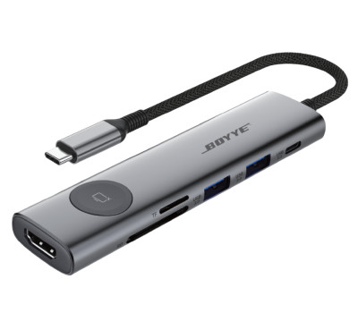 Концентратор USB Type-C Boyye FrimeCom UC-721 Grey, Type-C -> 2xUSB3.0, HDMI, TF2.0, SD2.0, PD