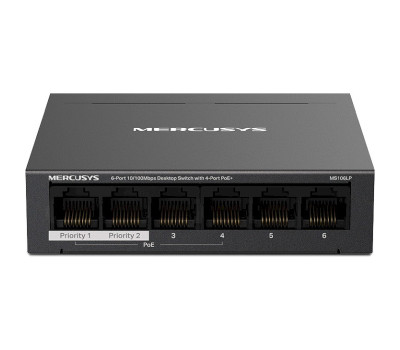 Комутатор Mercusys MS106LP, Black, LAN 10/ 100/ 1000Mb, 4 порти PoE+