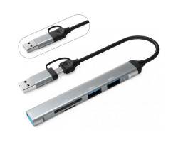 Концентратор Type-C /  USB, Dynamode, Dark Grey, 1xUSB 3.0 /  2xUSB 2.0 /  SD /  microSD (DM-UH-514)