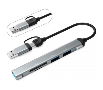 Концентратор Type-C /  USB, Dynamode, Dark Grey, 1xUSB 3.0 /  2xUSB 2.0 /  SD /  microSD (DM-UH-514)