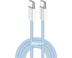 Кабель USB  - 1.0m Type-C/ Type-C (папа-папа) ColorWay Blue, 60 Вт, Braided Nylon (CW-CBPDCC061-BL)