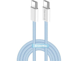 Кабель USB  - 1.0m Type-C/ Type-C (папа-папа) ColorWay Blue, 60 Вт, Braided Nylon (CW-CBPDCC061-BL)