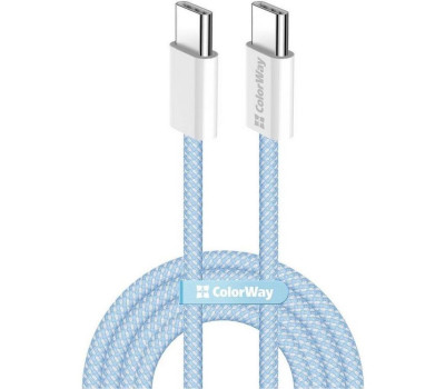 Кабель USB  - 1.0m Type-C/ Type-C (папа-папа) ColorWay Blue, 60 Вт, Braided Nylon (CW-CBPDCC061-BL)