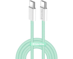 Кабель USB  - 1.0m Type-C/ Type-C (папа-папа) ColorWay Green, 60 Вт, Braided Nylon (CW-CBPDCC061-G)