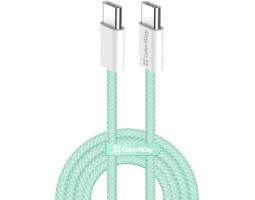 Кабель USB  - 1.0m Type-C/ Type-C (папа-папа) ColorWay Green, 60 Вт, Braided Nylon (CW-CBPDCC061-G)