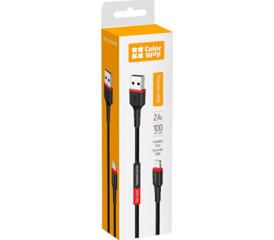 Кабель USB > Lightning, ColorWay Black, 2.4A, 1 м (CW-CBUL064-BK)