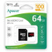 Карта пам`яті microSDXC, 64Gb, Apacer R100, Class10 UHS-I U1 V10 A1, SD адаптер, (AP64GMCSX10UB-R)