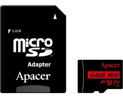 Карта пам`яті microSDXC, 64Gb, Apacer R100, Class10 UHS-I U1 V10 A1, SD адаптер, (AP64GMCSX10UB-R)