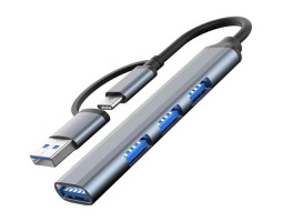 Концентратор Type-C /  USB, Dynamode, Dark Grey, 4 порти:: 1xUSB 3.0, 3xUSB 2.0, металевий корпус (DM-