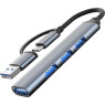 Концентратор Type-C /  USB, Dynamode, Dark Grey, 4 порти:: 1xUSB 3.0, 3xUSB 2.0, металевий корпус (DM-