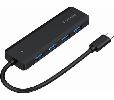 Концентратор Type-C Gembird UHB-CM-U3P4P-01, Black, 4 порти USB 3.1,USB-C, USB-C PD, пластик