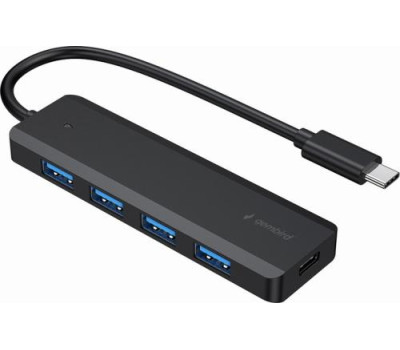 Концентратор Type-C Gembird UHB-CM-U3P4P-01, Black, 4 порти USB 3.1,USB-C, USB-C PD, пластик