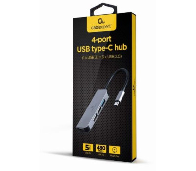 Концентратор USB 3.0 Type-С Cablexpert UHB-CM-U3P1U2P3-01, 4 порти, 1 х USB 3.1 Gen1 (5 Gbps), 3 х U