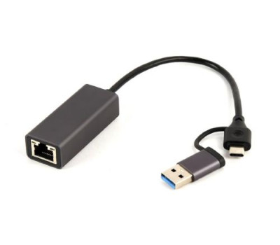 Мережевий адаптер USB 3.1 / Type-C - Ethernet, 10/ 1000 Мбіт/ с, Grey, Cablexpert (A-USB3AC-LAN-01) Мережевий адаптер USB 3.1 / Type-C - Ethernet, 10/ 1000 Мбіт/ с, Grey, Cablexpert (A-USB3AC-LAN-01)