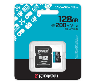 Карта пам`яті microSDXC, 128Gb, Kingston Canvas Go! Plus, Class 10, SD адаптер, (SDCG4/ 128GB)