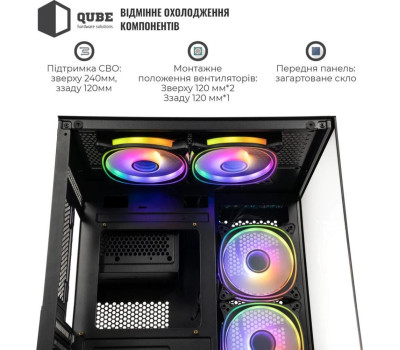 Корпус Qube REEF ARGB, Black, MiniTower, без БЖ, (REEF_GMNU3) Корпус Qube REEF ARGB, Black, MiniTower, без БЖ, (REEF_GMNU3)