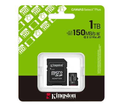 Карта пам`яті microSDXC, 1Tb, Kingston Canvas Select Plus, SD адаптер (SDCS3/ 1TB)