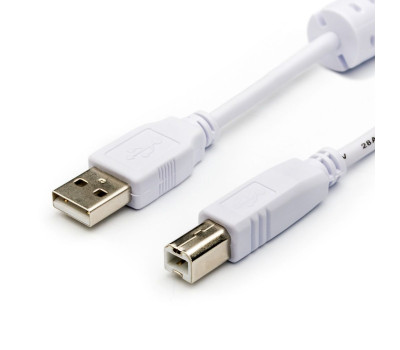 Кабель USB 2.0 - 0.8m AM/ BM Atcom феррит. фильтр, белый (6152) Кабель USB 2.0 - 0.8m AM/ BM Atcom феррит. фильтр, белый (6152)