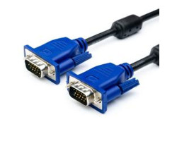 Кабель VGA 1.8m Atcom 2 феррита чёрный с синим DE-15Hd (3+9), поддержка 1080P (15261)