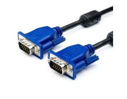 Кабель VGA 1.8m Atcom 2 феррита чёрный с синим DE-15Hd (3+9), поддержка 1080P (15261)