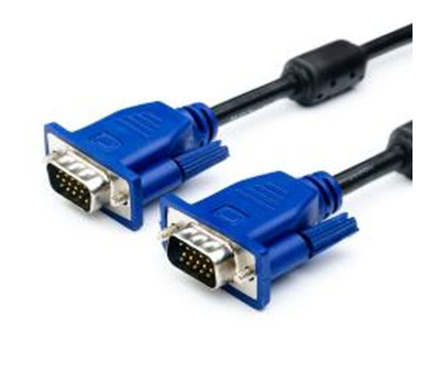Кабель VGA 1.8m Atcom 2 феррита чёрный с синим DE-15Hd (3+9), поддержка 1080P (15261)
