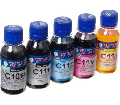 Комплект чернил WWM Canon C10/ BP, C11/ B, C11/ C, C11/ M, C11/ Y, 100 мл (C10/ 11SET5-2)