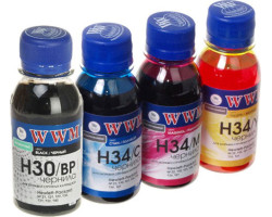 Комплект чернил WWM HP H30/ BP, H34/ C, H34/ M, H34/ Y, 100мл (H30/ 34SET-2)