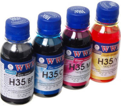 Комплект чернил WWM HP H35/ BP, H35/ C, H35/ M, H35/ Y, 100мл (H35SET-2)