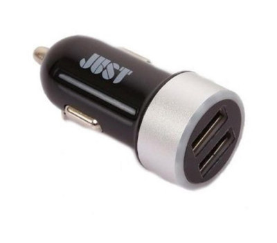 Автоадаптер Just Motion Dual USB Car Charger (2.4A/ 12W, 2USB) Black/ Silver, bulk Автоадаптер Just Motion Dual USB Car Charger (2.4A/ 12W, 2USB) Black/ Silver, bulk