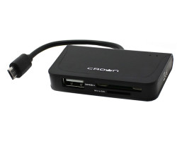 Концентратор USB-micro Crown CMCR-B13, 1 порт USB HUB + картридер black-foto2
