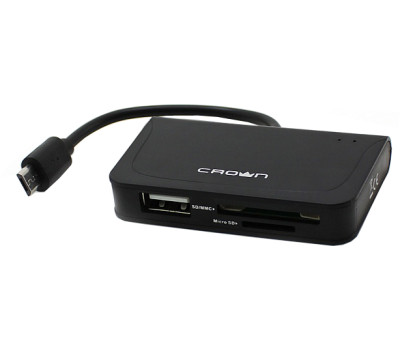Концентратор USB-micro Crown CMCR-B13, 1 порт USB HUB + картридер black