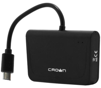 Концентратор USB-micro Crown CMCR-B13, 1 порт USB HUB + картридер black