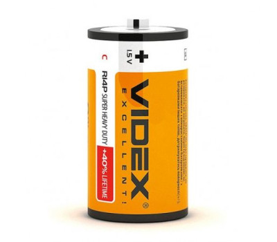 Батарейка C/ R14P, Videx  солевая, 1.5V, Shrink Card (R14P/ C 2pcs SHRINK), за 1ШТ.