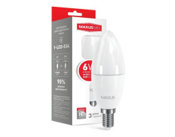 Лампа Maxus LED C37 CL-F 6W (50Вт), 4100K (яркий свет), 220V, цоколь E14, 1-LED-534-02 Лампа Maxus LED C37 CL-F 6W (50Вт), 4100K (яркий свет), 220V, цоколь E14, 1-LED-534-02