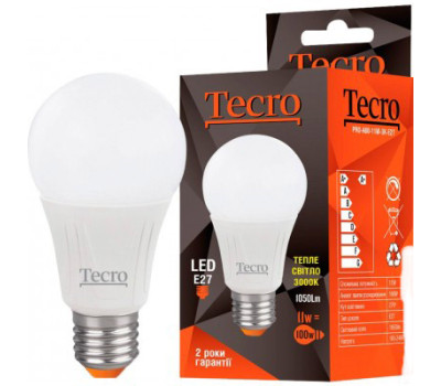 Лампа Tecro LED, E27, 11W (аналог 100W), 4000K (яркий свет), 1050Лм, освещ. 270?, ( PRO-A60-11W-4K-E Лампа Tecro LED, E27, 11W (аналог 100W), 4000K (яркий свет), 1050Лм, освещ. 270?, ( PRO-A60-11W-4K-E
