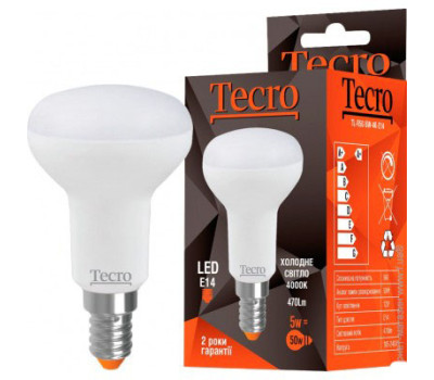 Лампа Tecro LED, E14, 5W (аналог 50W), 4000K (яркий свет), 470Лм, освещ. 120?, (TL-R50-5W-4K-E14) Лампа Tecro LED, E14, 5W (аналог 50W), 4000K (яркий свет), 470Лм, освещ. 120?, (TL-R50-5W-4K-E14)