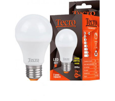Лампа Tecro LED, E27, 12W (аналог 100W), 3000K (мягкий свет), 1050Лм, освещ. 240?, (TL-A60-12W-3K-E2