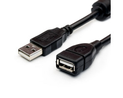 Кабель удлинитель USB 2.0 - 1.5m AM/ AF Atcom, феррит фильтр, черный (17206)