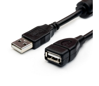 Кабель удлинитель USB 2.0 - 1.5m AM/ AF Atcom, феррит фильтр, черный (17206)