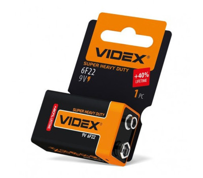 Батарейкa 6F22 (Крона) Videx (9.0 В солевая) Shrink Батарейкa 6F22 (Крона) Videx (9.0 В солевая) Shrink