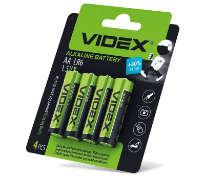 Батарейка AA, Videx щелочная, 1 шт, 1.5V, Blister Card (LR6/ AA) Батарейка AA, Videx щелочная, 1 шт, 1.5V, Blister Card (LR6/ AA)