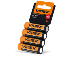 Батарейка R6 (AA), Videx, солевая, 1.5V, Shrink Card (R6P/ AA 4pcs)										