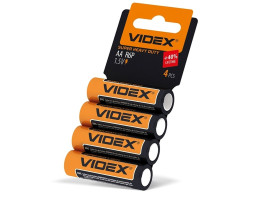 Батарейка R6 (AA), Videx, солевая, 1.5V, Shrink Card (R6P/ AA 4pcs)										