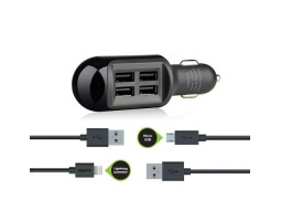 Автомобильное зарядное устройство Melkin, Black, 4 x USB, 2 x кабеля iPhone и microUSB (M8Z635) Автомобильное зарядное устройство Melkin, Black, 4 x USB, 2 x кабеля iPhone и microUSB (M8Z635)