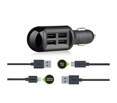 Автомобильное зарядное устройство Melkin, Black, 4 x USB, 2 x кабеля iPhone и microUSB (M8Z635) Автомобильное зарядное устройство Melkin, Black, 4 x USB, 2 x кабеля iPhone и microUSB (M8Z635)