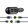 Автомобильное зарядное устройство Melkin, Black, 4 x USB, 2 x кабеля iPhone и microUSB (M8Z635)					
