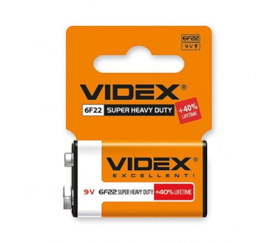 Батарейкa 6F22 (Крона) Videx  (9.0 В солевая Shrink Card) 