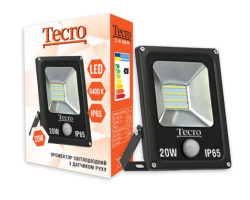 Прожектор LED, Tecro, 20W, 6400K, Black, 1400Lm, 160?, IP65, кабель с заземлением (TL-FL-20B-PR) с д